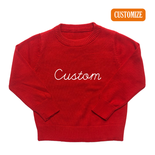 Maglione rosso con ricamo personalizzato Bimbo in 100% cotone